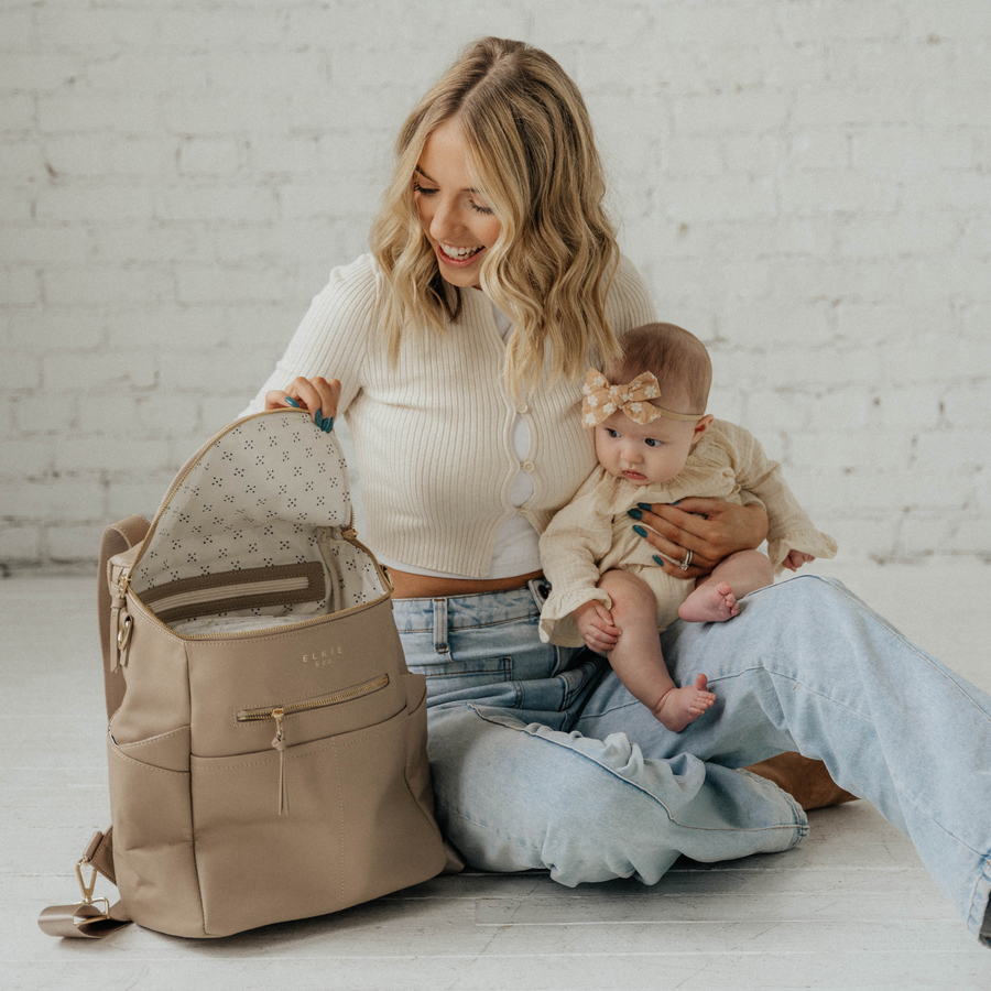 elkie co baby backpack vegan leather cute girl diaper bag Taupe Taupe [pre-order]