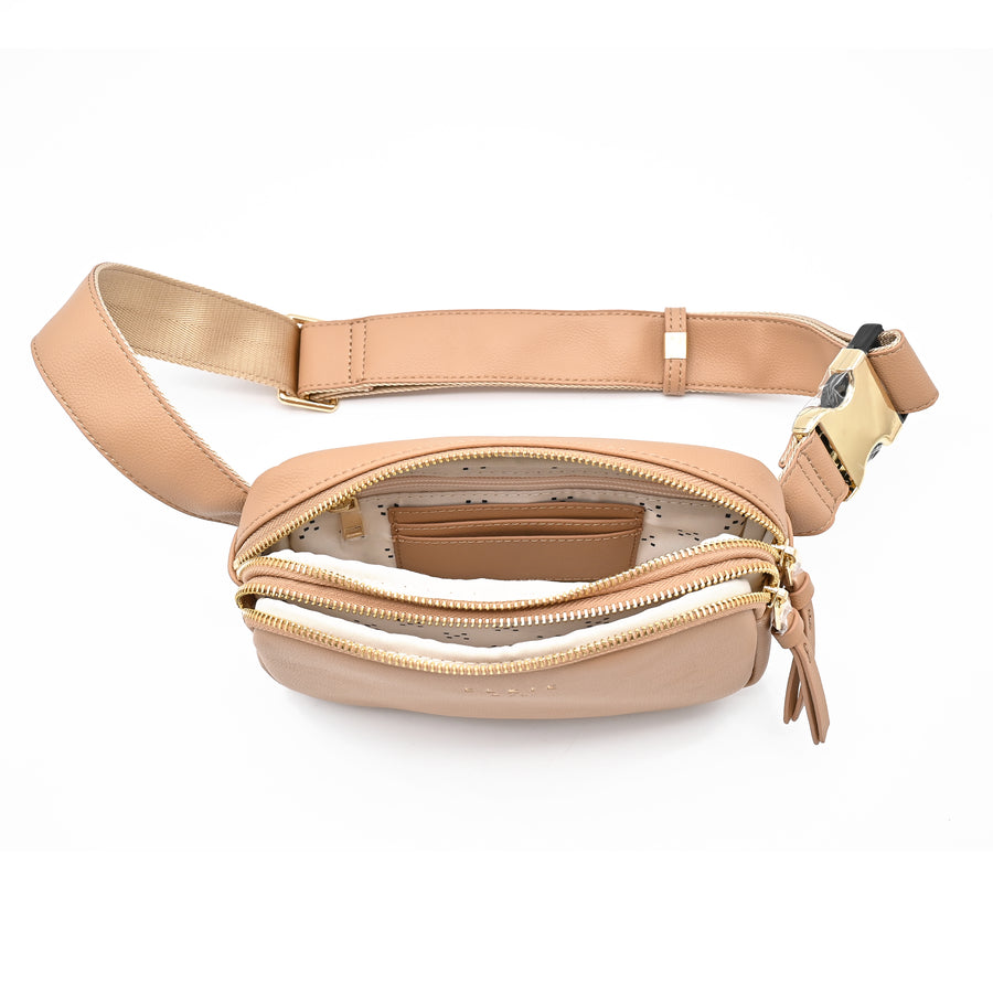 Tan Belt Bag double zipper