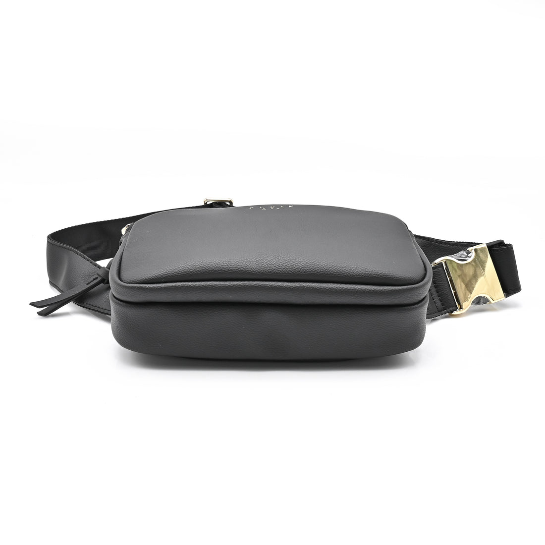 Black leather fanny pack, converts to crossbody