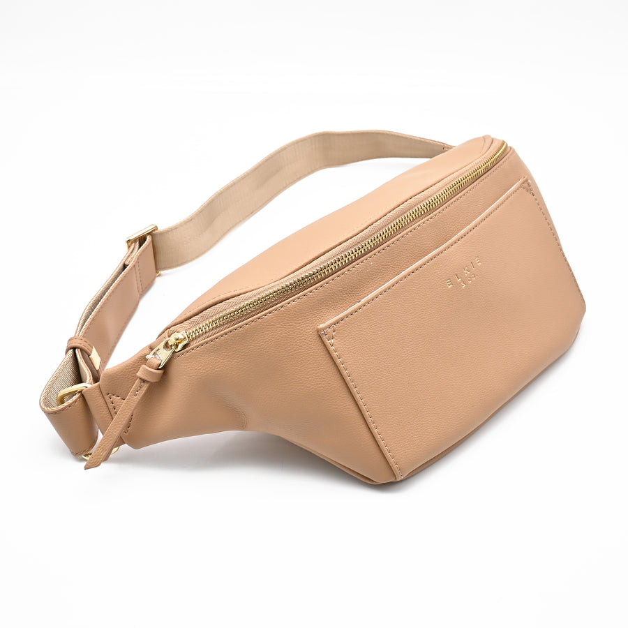 Tan Elkie fanny pack side angle view
