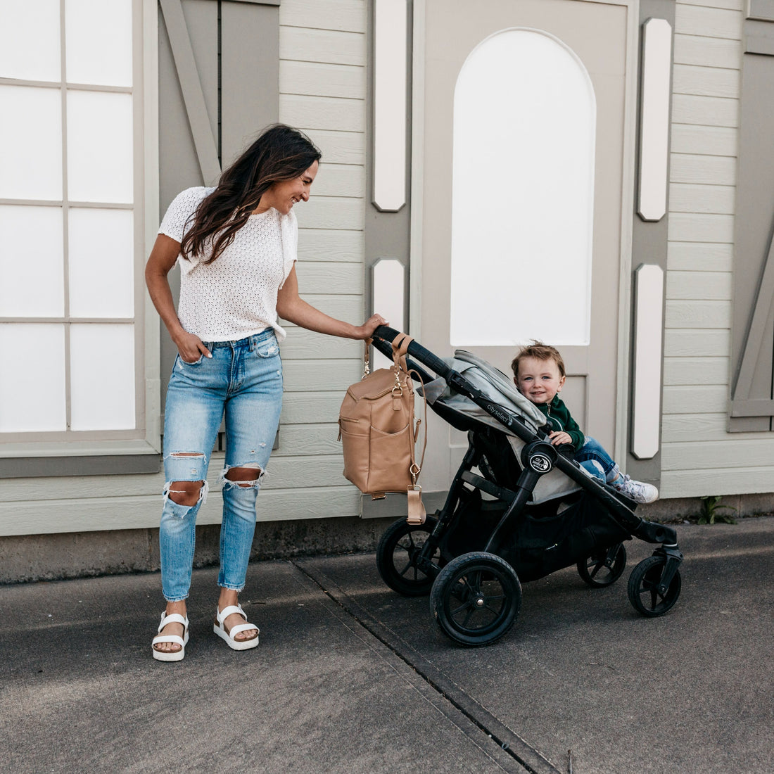 Tan stroller straps