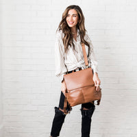 Woman wearing Saddle Milan as a crossbody