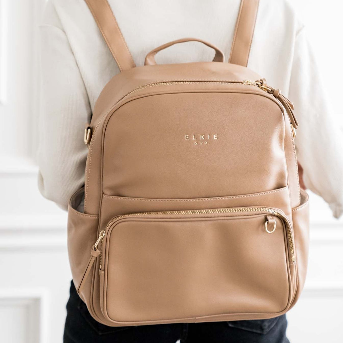 Elkie Co Aspen Backpack Tan on a model