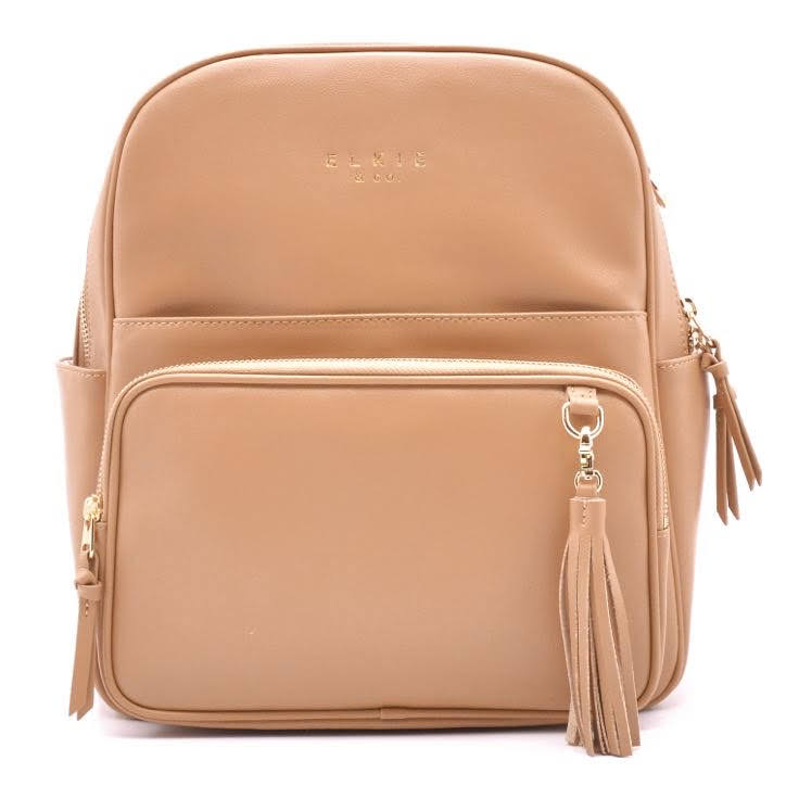 elkie and co midi tan aspen backpack on white background