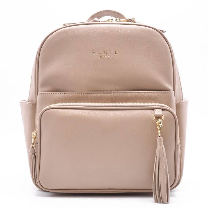 elkie and co midi taupe aspen backpack on white background
