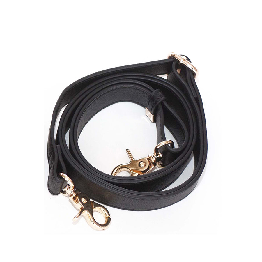 elkie product image with white background. Ebony bag strap rolled up in a circle. 
