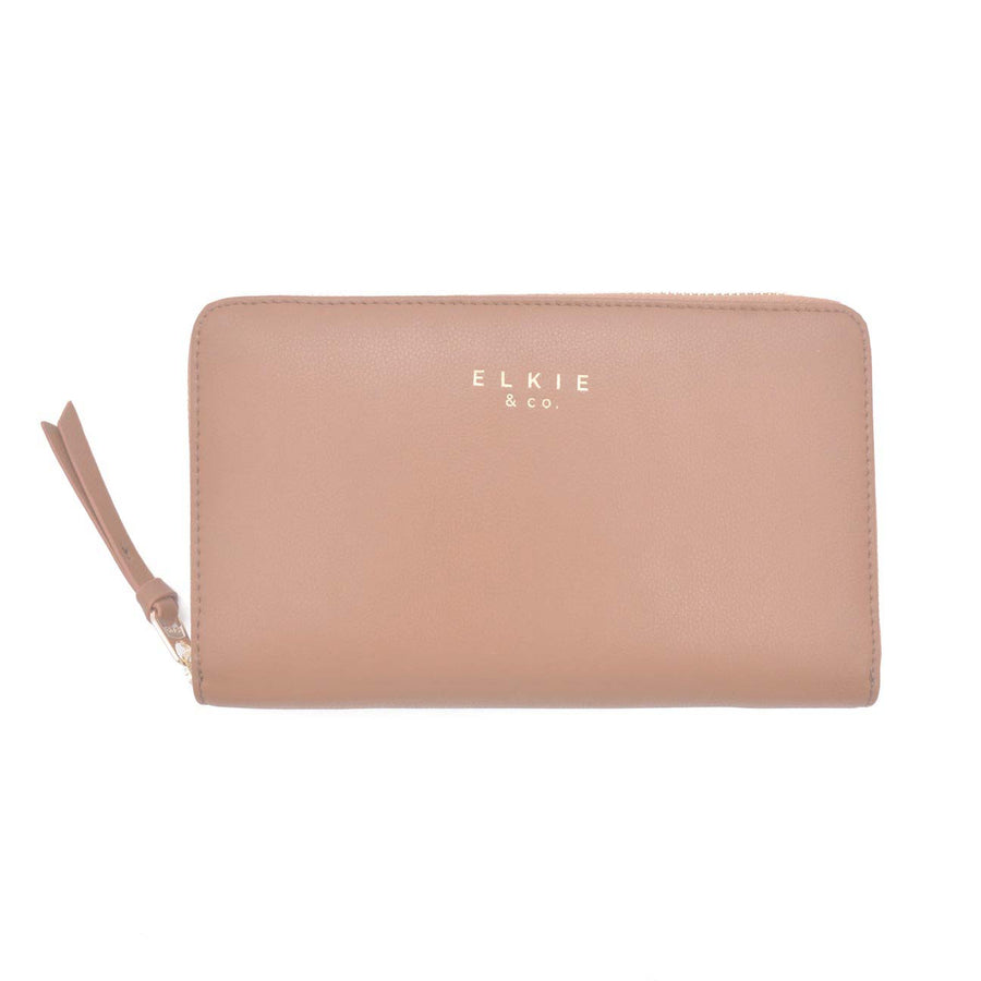 elkie tan wallet front view on white background