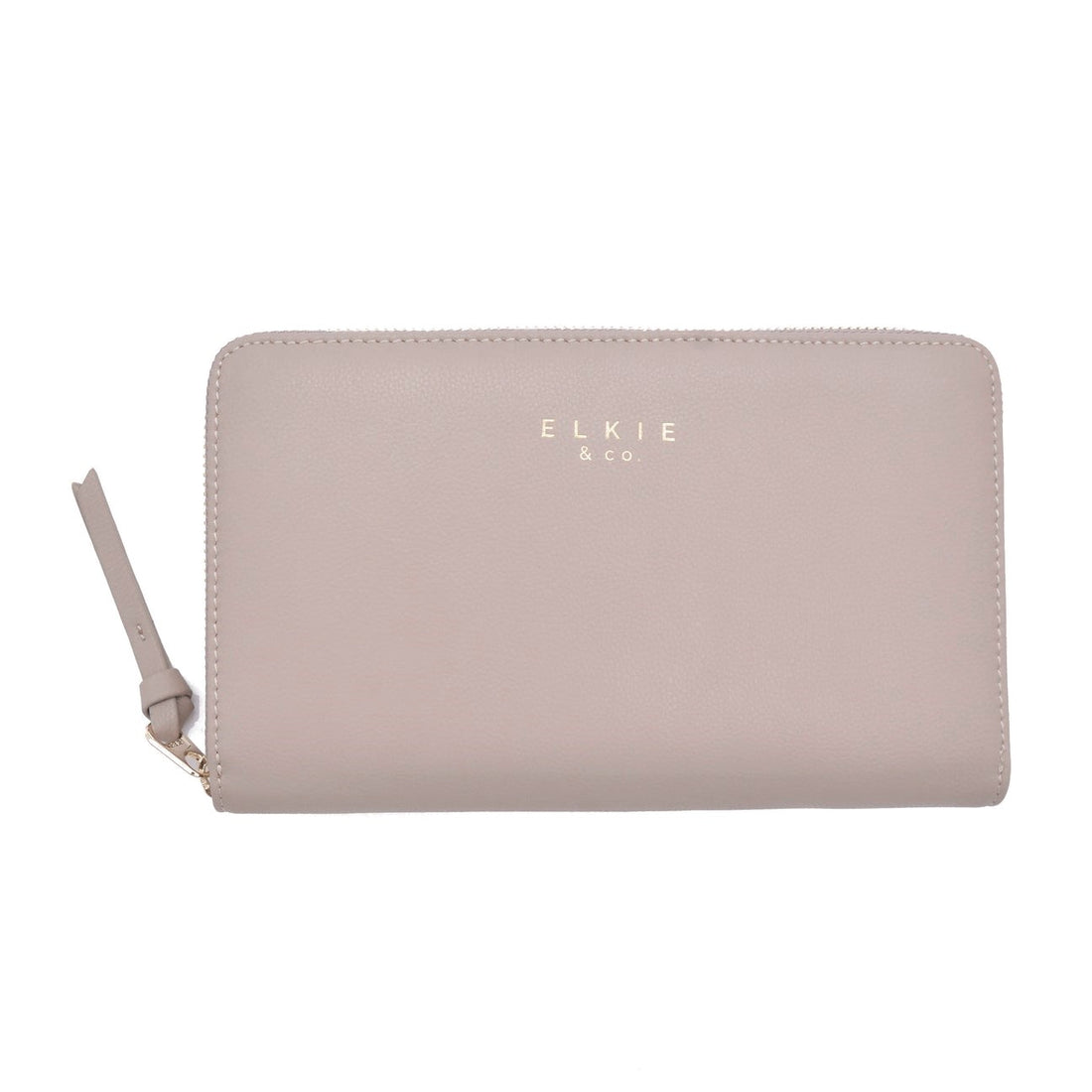elkie taupe wallet front view on white background